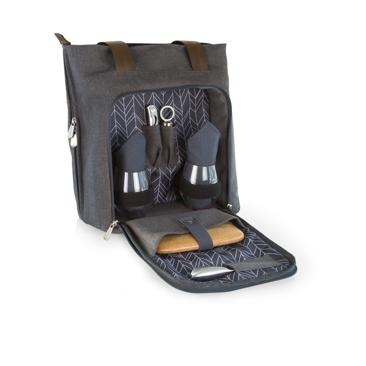 Sonoma Insulated Canvas Wine and Cheese Picnic Tote with Stemware and Cheese Board