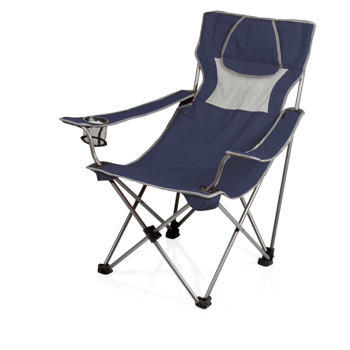 Fold & Go Padded Camping Chair with Built-In Pillow - Navy Blue with Gray Accents