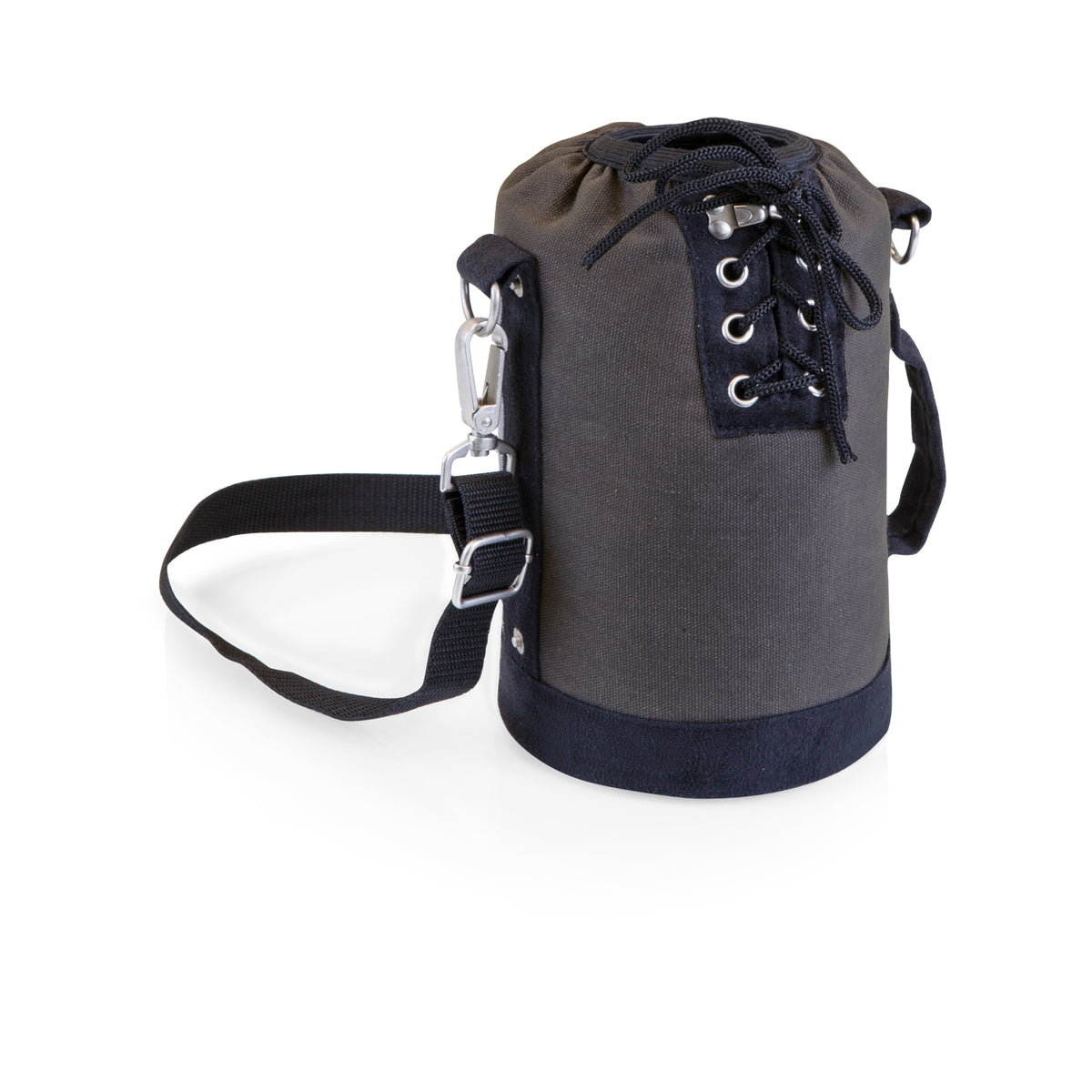 Insulated Waxed Canvas Growler Tote with Adjustable Shoulder Strap - Gray with Black Accents