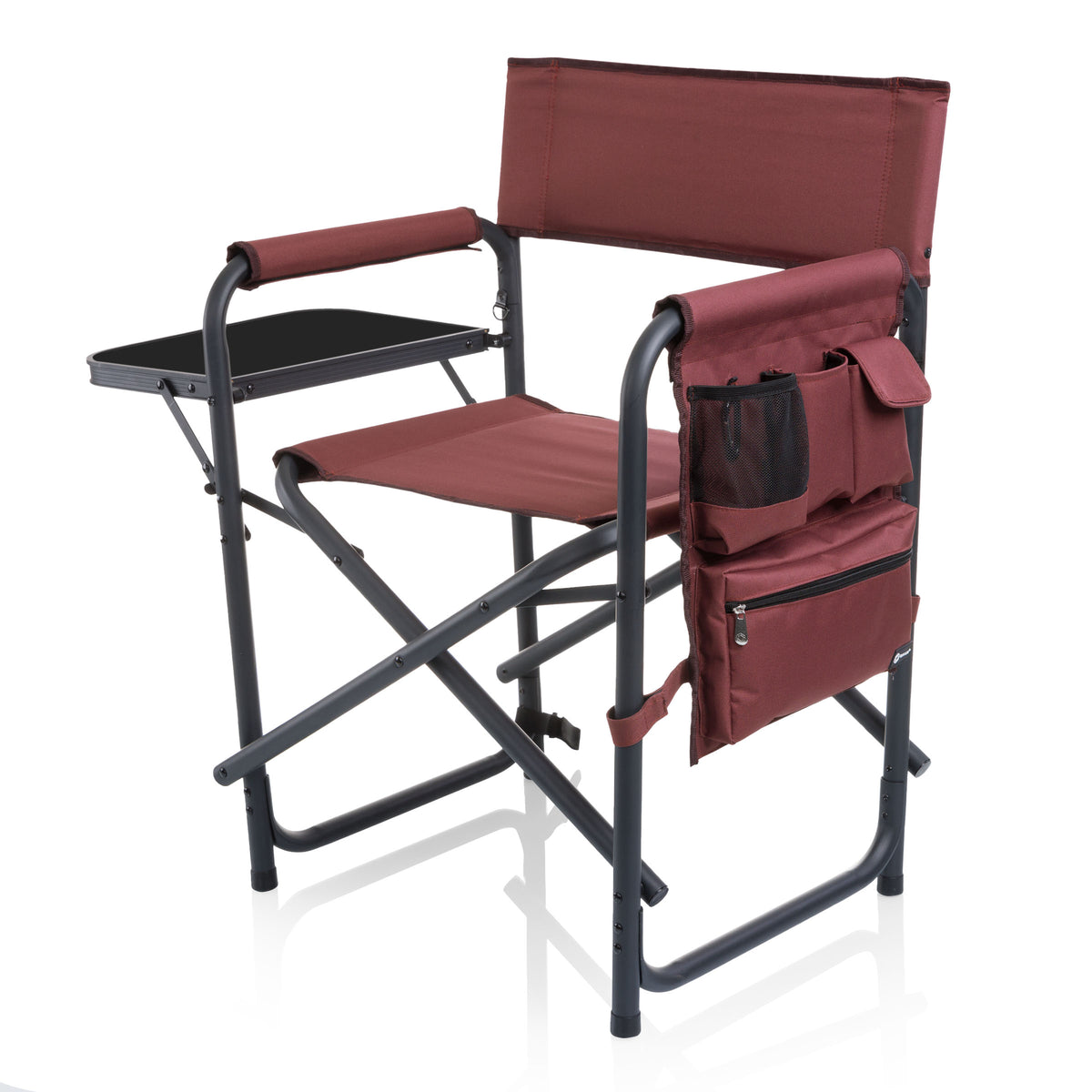 Sports Chair with Side Table, Armrest Caddy and Insulated Beverage Pockets - Burgundy with Black Accents (809-00-118-000-0)