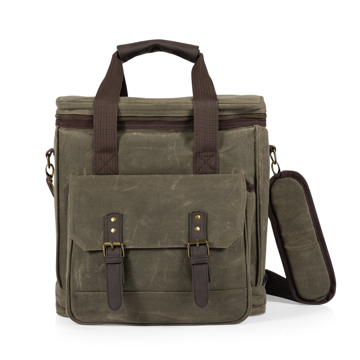 Waxed Canvas 6-Bottle Insulated Wine Tote with Shoulder Strap