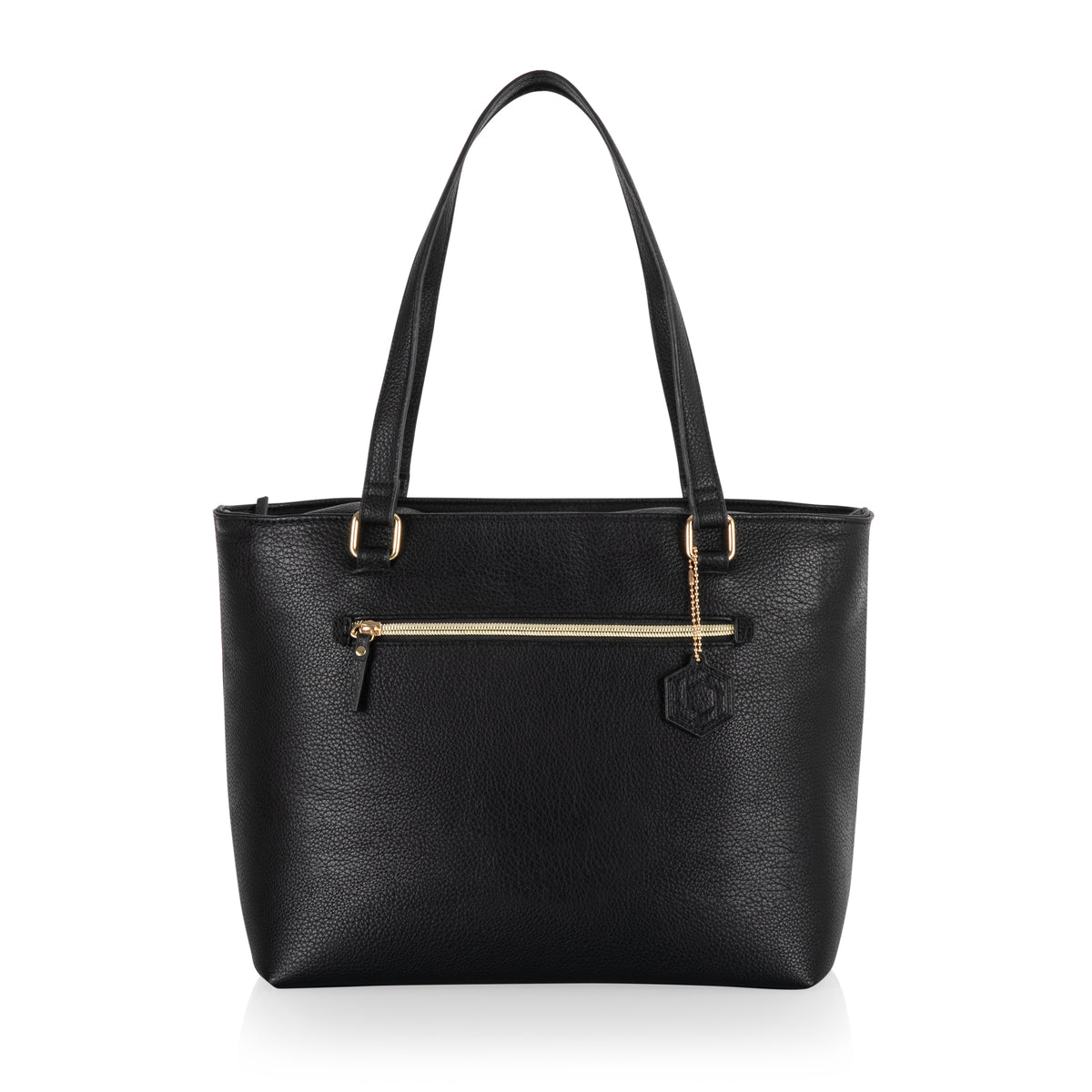 Uptown Insulated Cooler Tote Bag with Vegan Pebbled Leather Exterior and Gold Accents