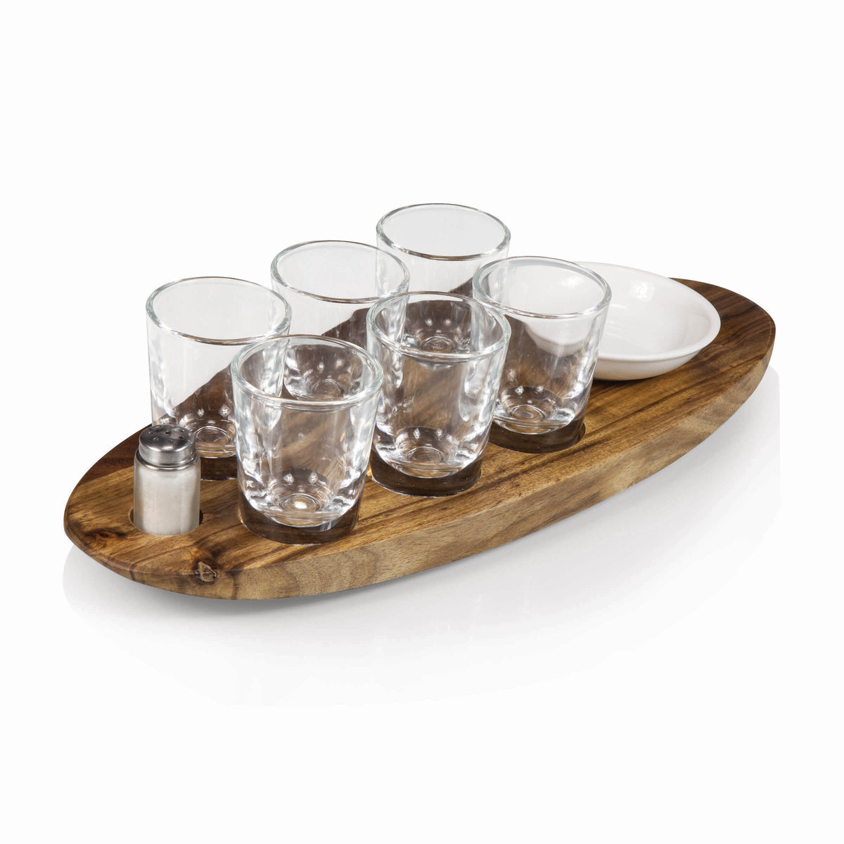 Acacia Wood Tequila Shot Glass Set with Tray, Salt Shaker & Lime Dish