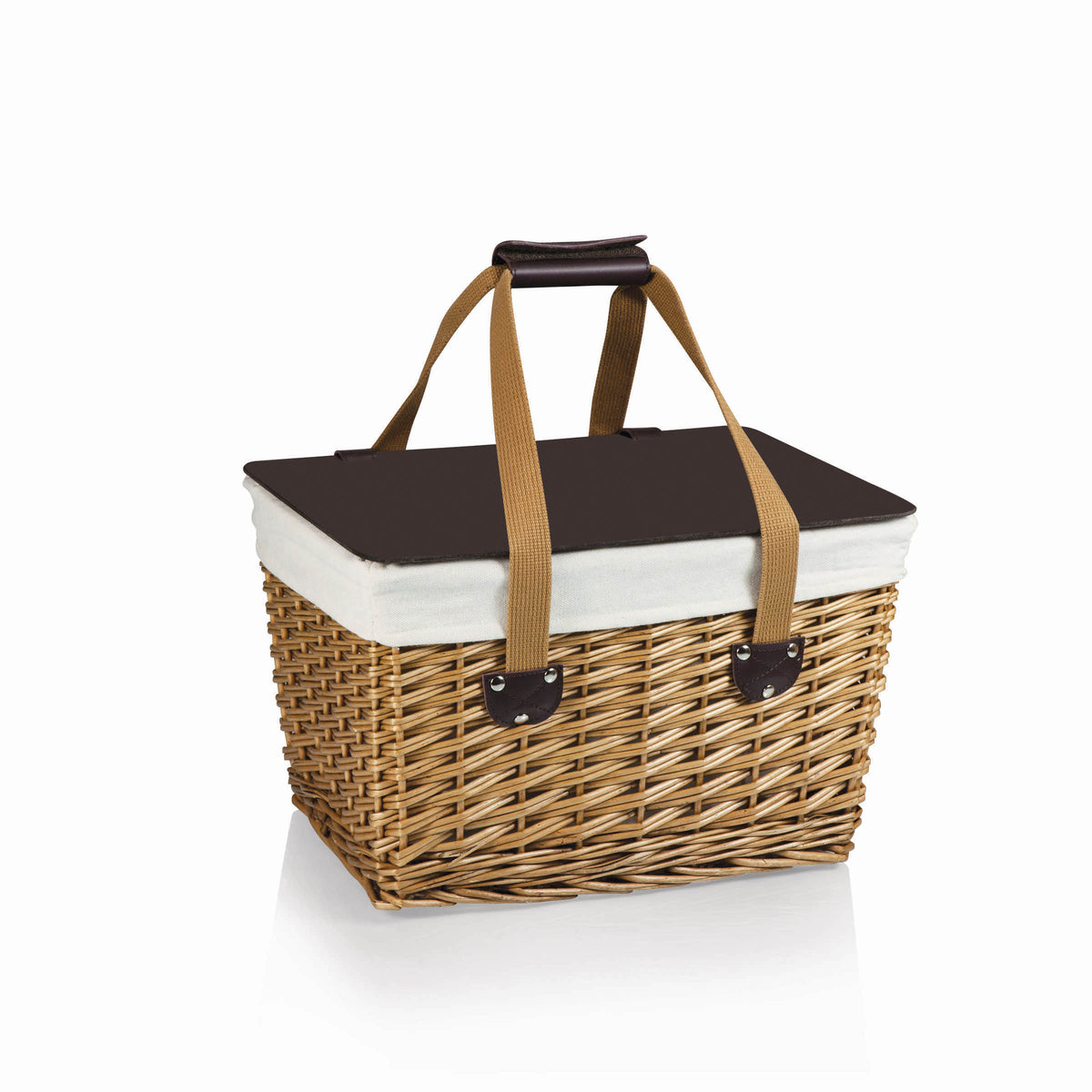 Classic Wicker Picnic Basket for 2 with Removable Lid - Beige Canvas with Brown Lid