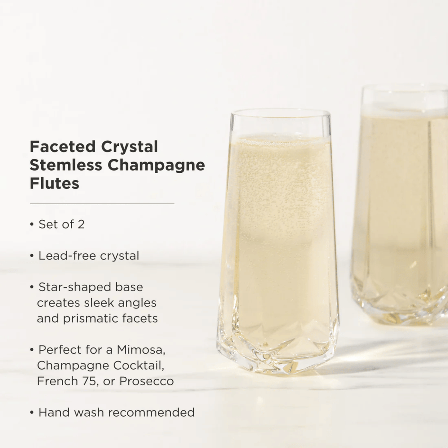 pair of viski champagne stemless geometric toasting flutes 
