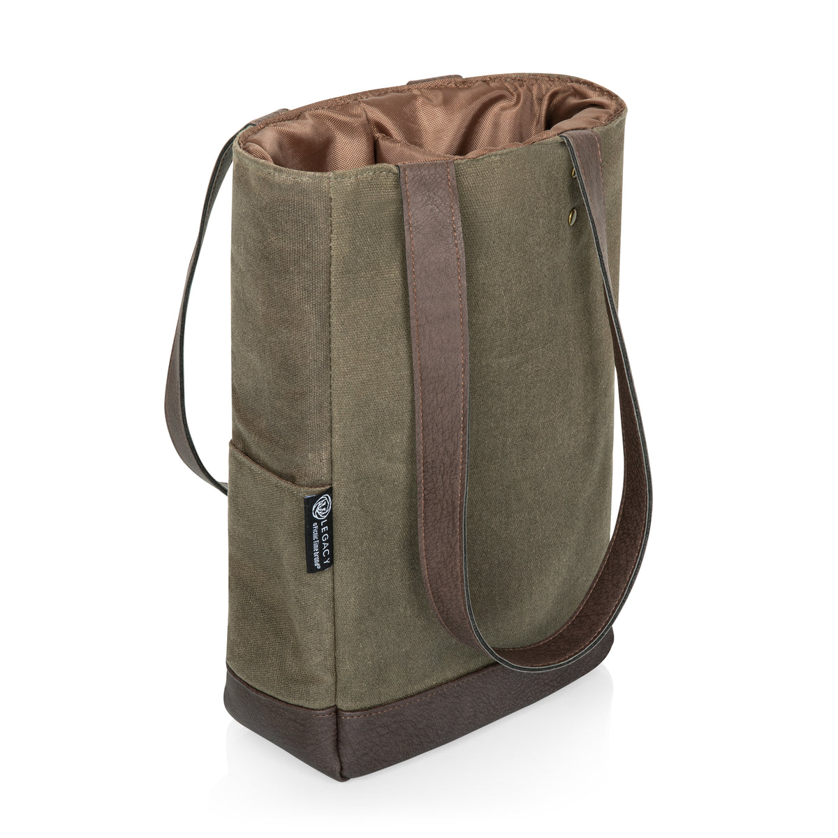 2-Bottle Insulated Wine Cooler Bag | Waxed Canvas & Leatherette with Removable Divider
