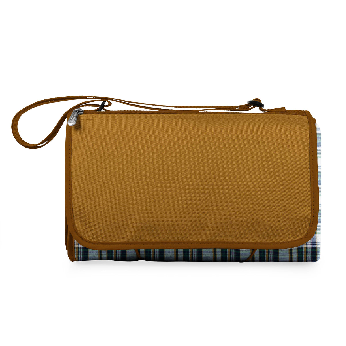 Outdoor Picnic Blanket Tote - English Plaid Pattern with Beige Flap