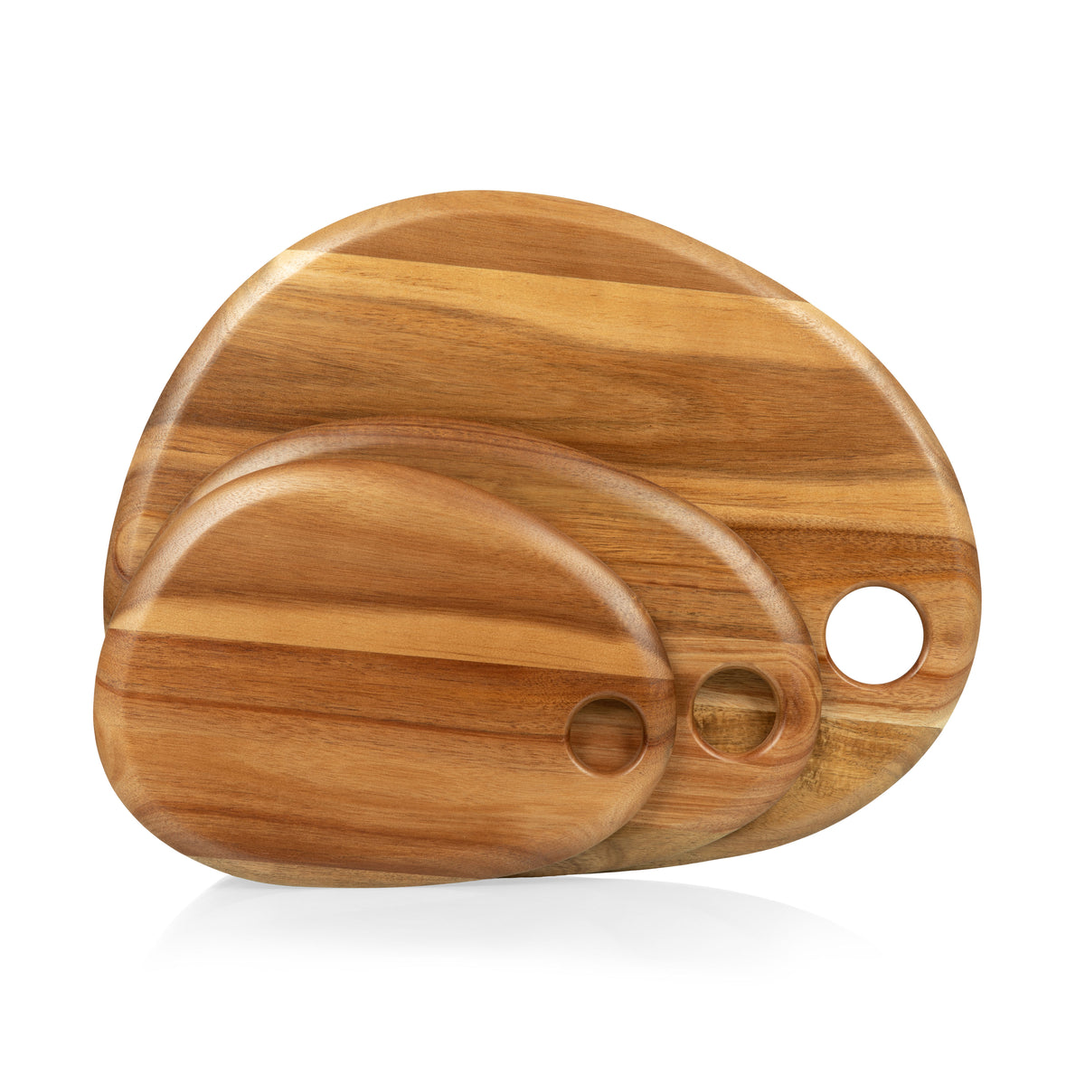 Set of 3 Pebble-Shaped Acacia Wood Serving Boards in Small, Medium and Large