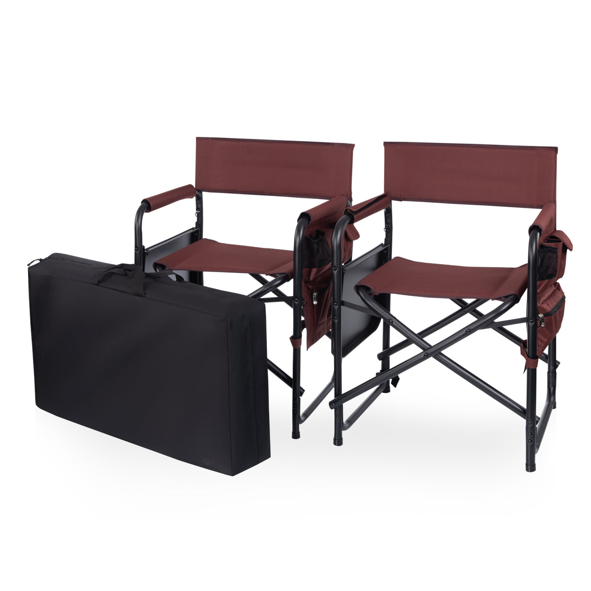 Sports Chair with Side Table, Armrest Caddy and Insulated Beverage Pockets - Burgundy with Black Accents (809-00-118-998-2)