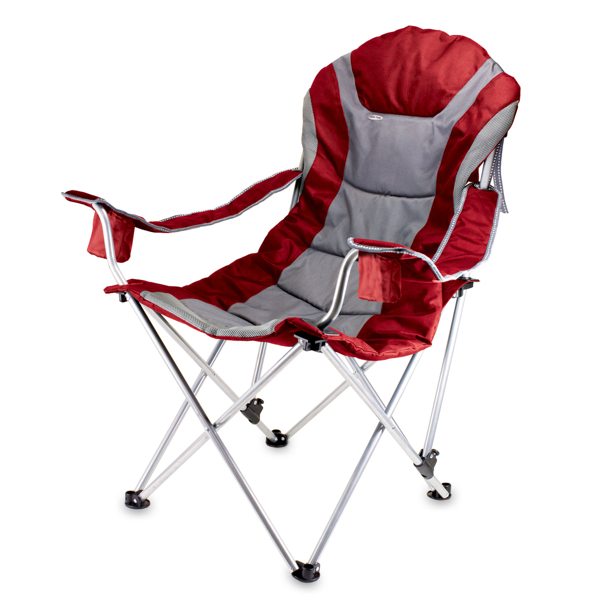 Reclining Camp Chair with 3 Positions, Padded Seat and Built-In Beverage Holder - Dark Red
