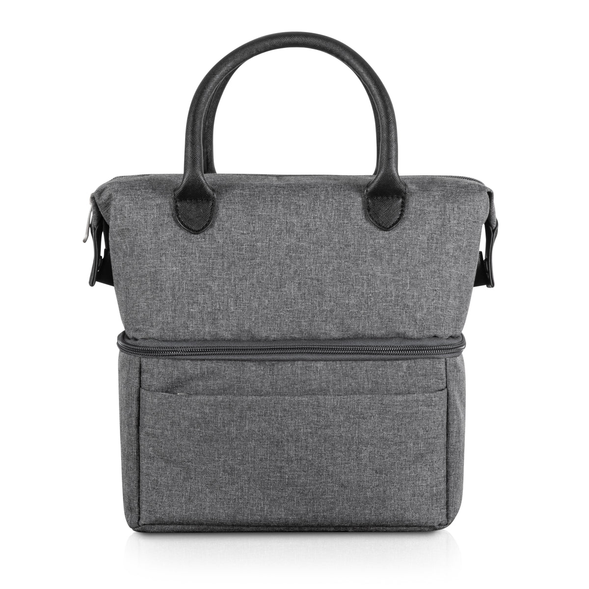 Urban Two-Tier Insulated Lunch Bag Cooler with Leatherette Handles and Dry Compartment - Gray with Black Accents