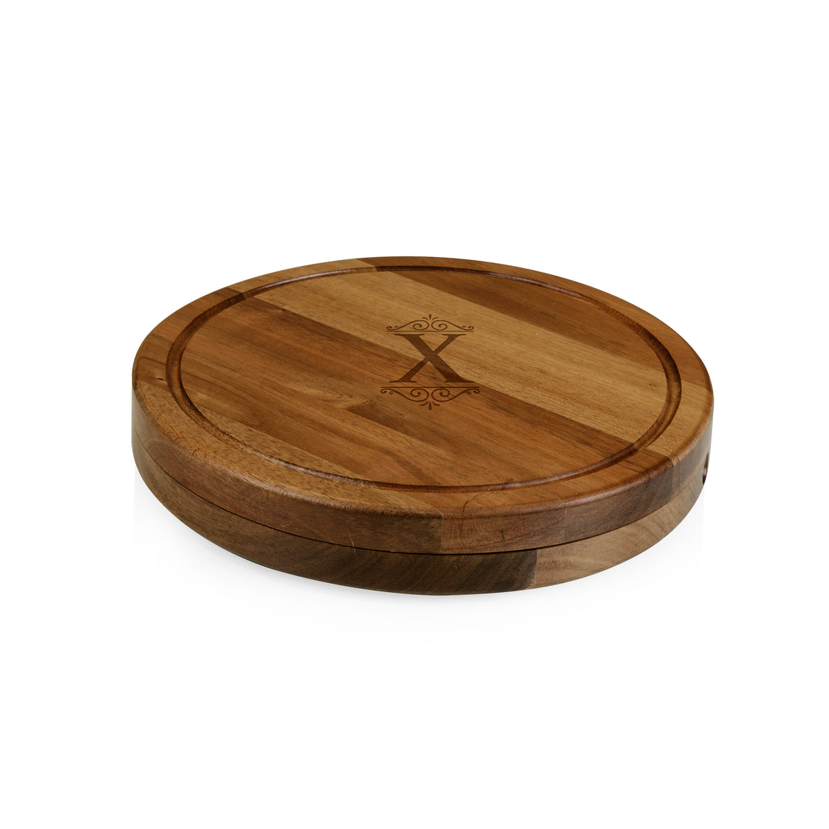 Monogrammed Acacia Circo Cheese Board and Tool Set with Custom Initial - X