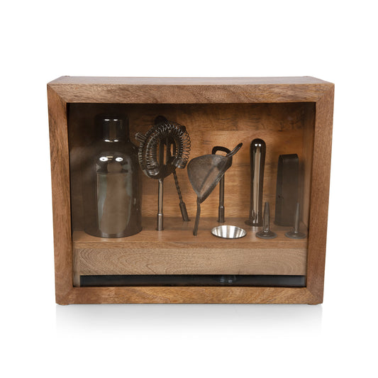 Old Fashioned Bartender Kit with Mango Wood Box, 9-Piece Professional Bar Set