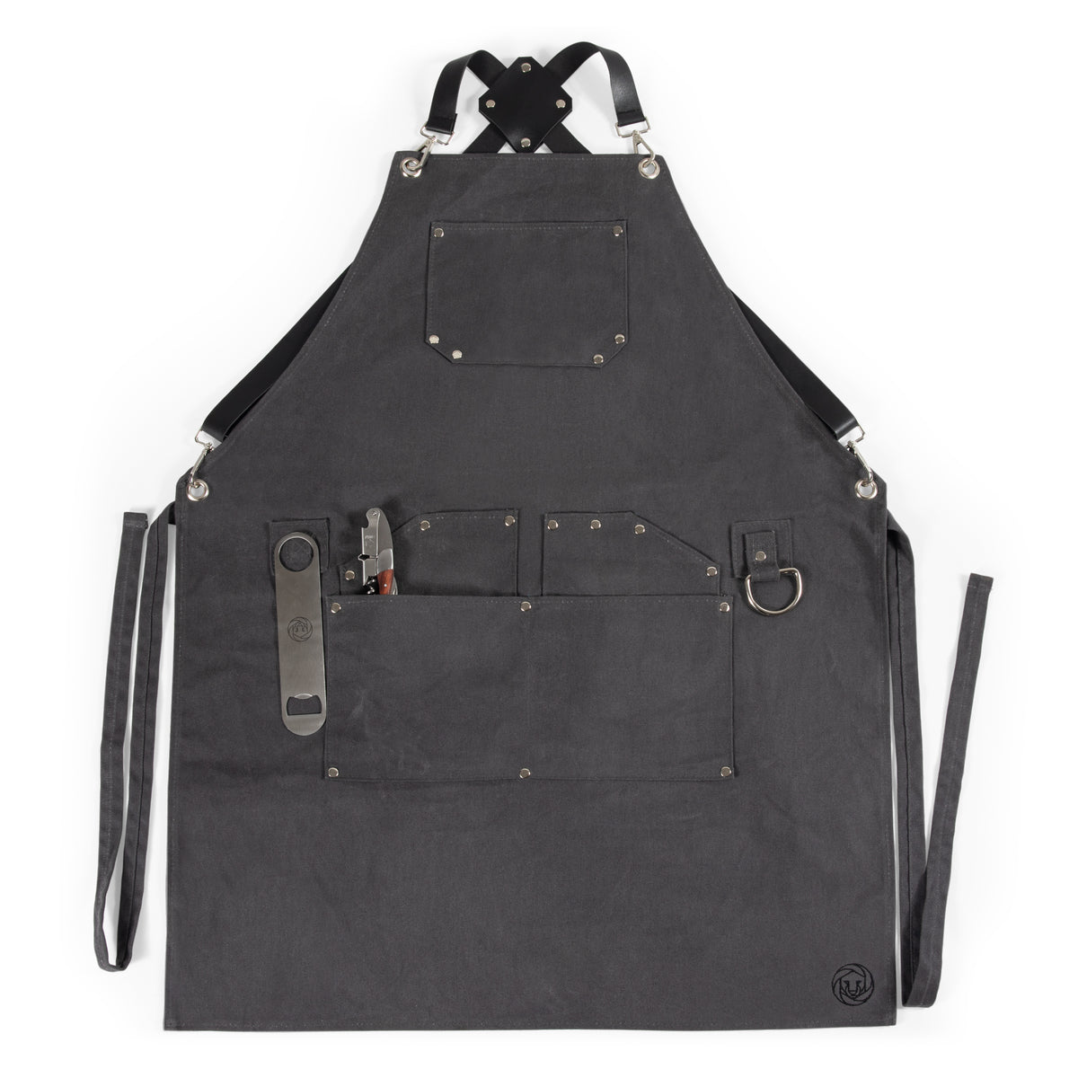 Waxed Canvas Mixologist Apron with Corkscrew, Bottle Opener & Bar Tool Pockets