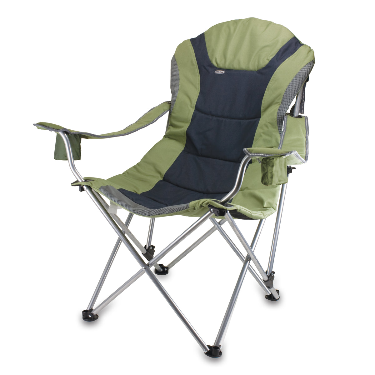 Reclining Camp Chair with 3 Positions, Padded Seat and Built-In Beverage Holder - Sage Green with Gray Accents