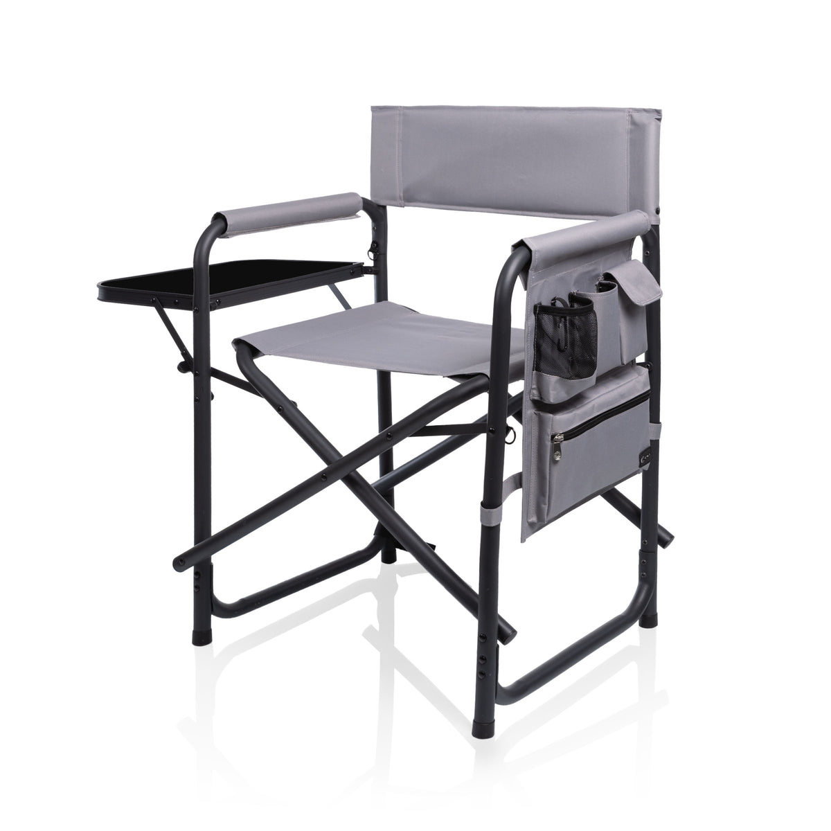 Sports Chair with Side Table, Armrest Caddy and Insulated Beverage Pockets - Gray with Black Accents (809-00-105-000-0)