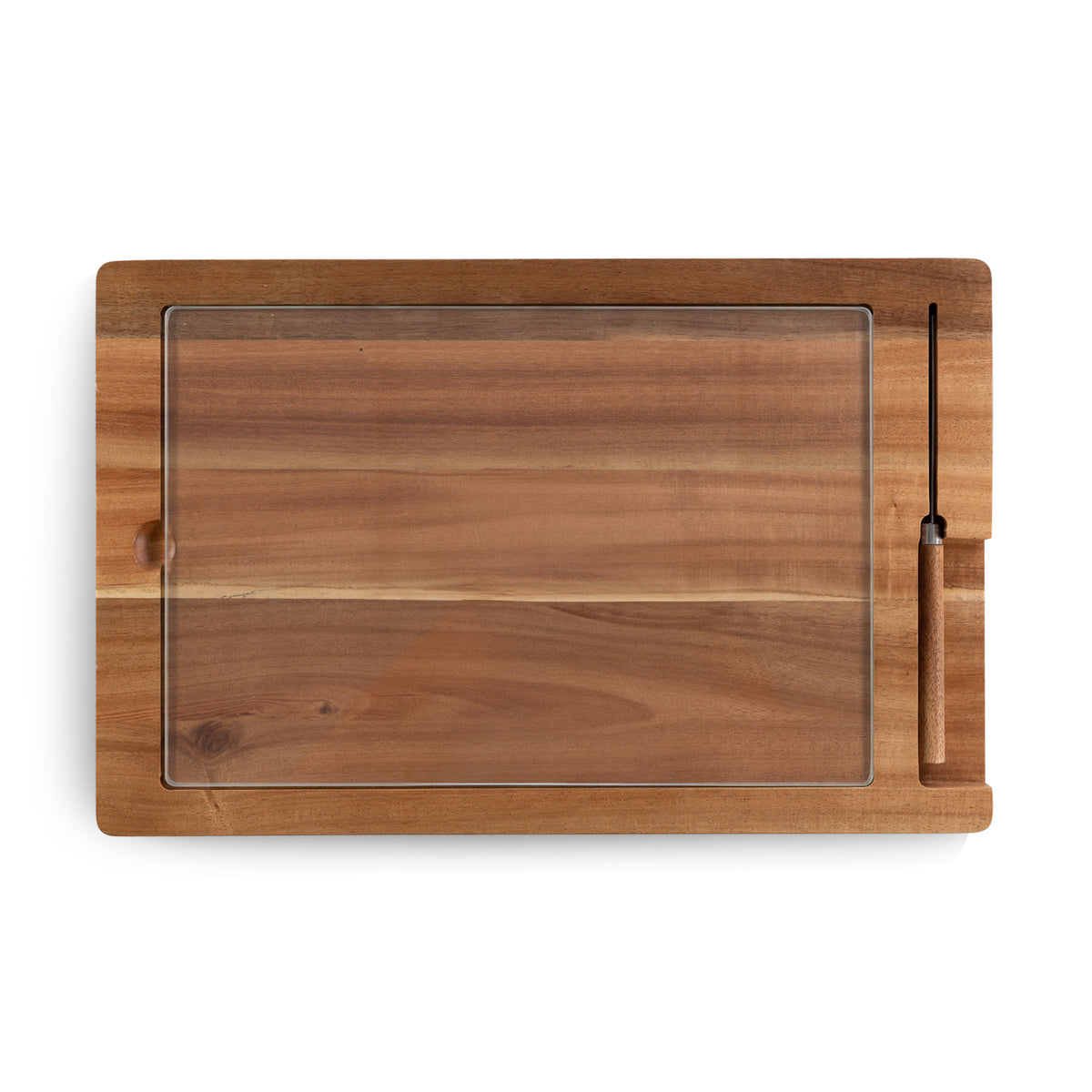 Ventana Tempered Glass and Acacia Wood Cheese Board with Knife Storage