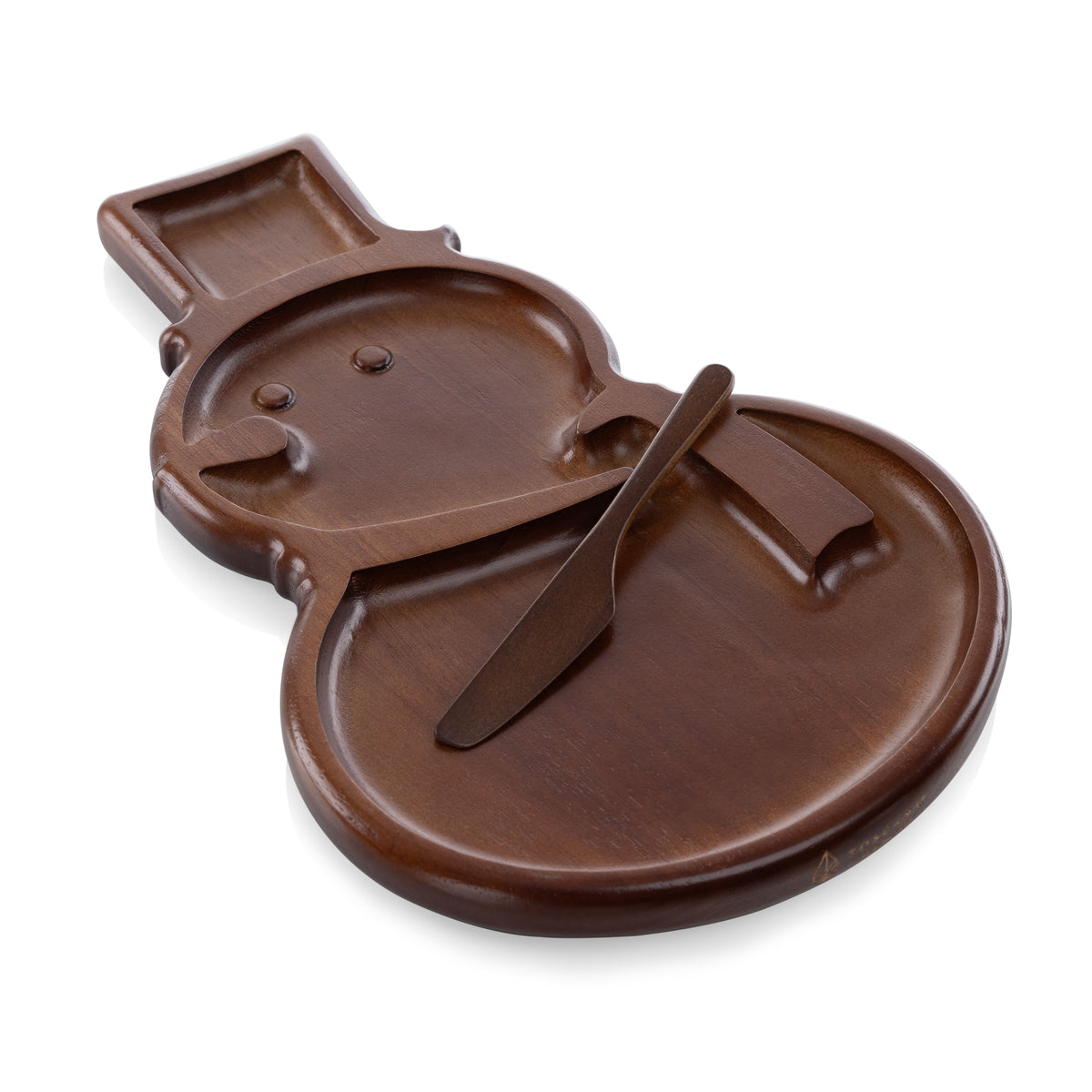 Snowman Sectioned Parawood Serving Tray with Cheese Knife, Reversible Cutting Board