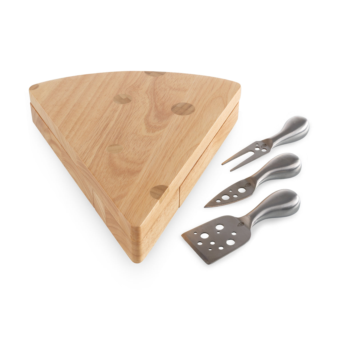 Swiss Cheese-Shaped Parawood Cutting Board with Stainless Steel Cheese Tools