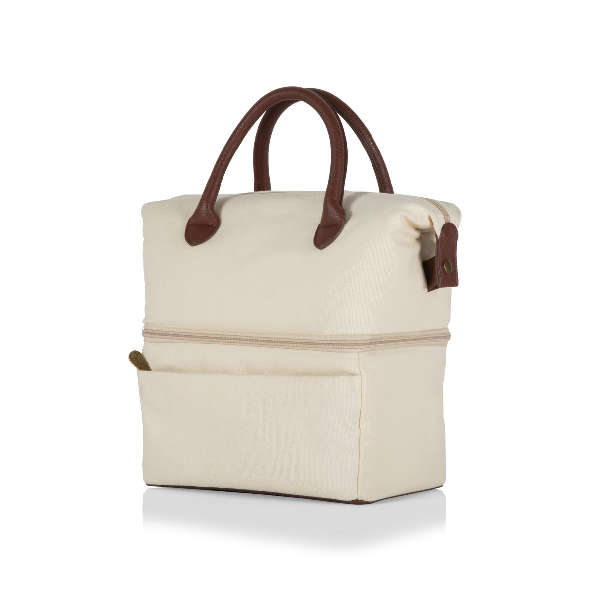 Urban Two-Tier Insulated Lunch Bag Cooler with Leatherette Handles and Dry Compartment - Beige with Brown Accents