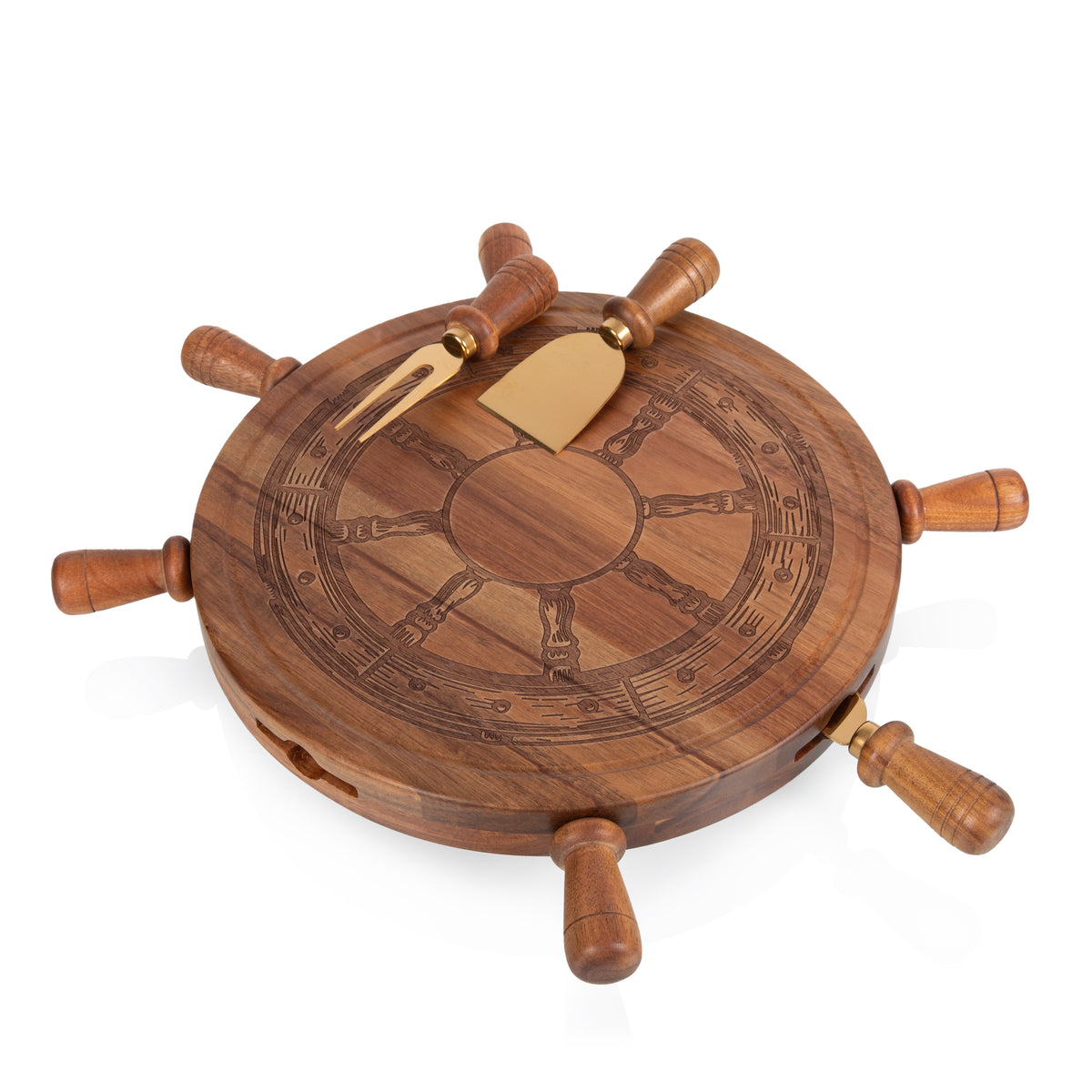 Helmsman Acacia Wood Lazy Susan Cheese Board with 4-Piece Tool Set