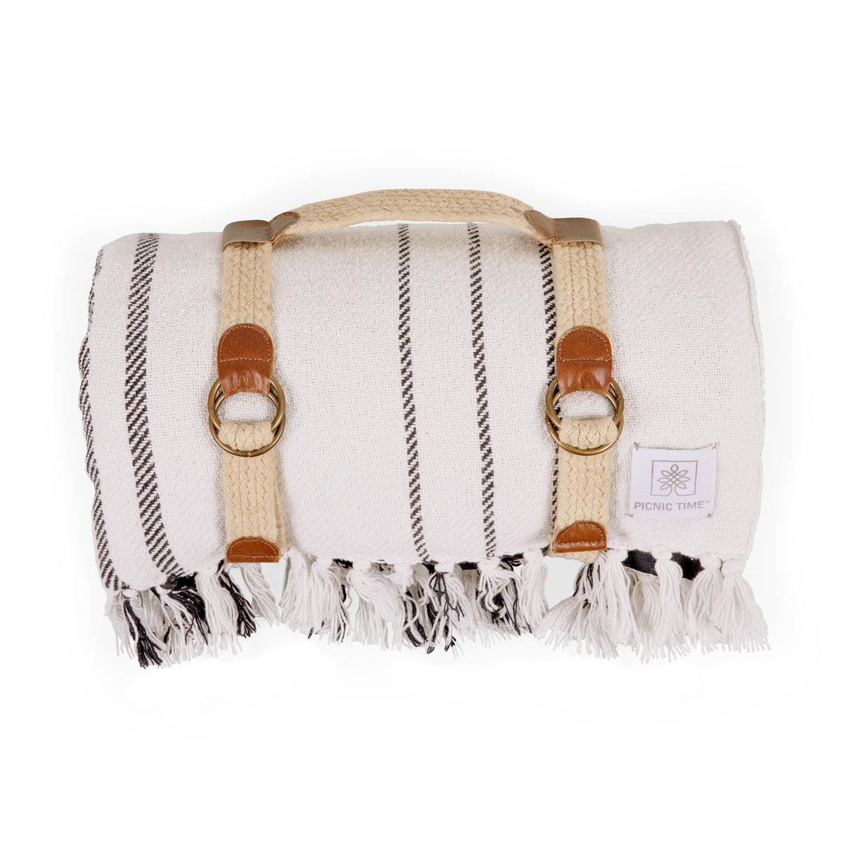 Montecito Picnic Blanket with Harness - White & Blue Stripe