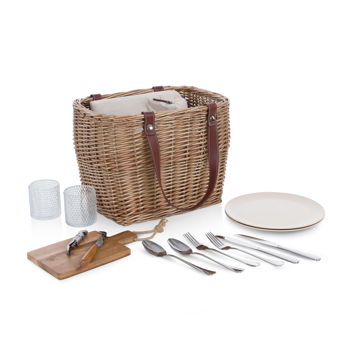 Terrabella Eco-Friendly Handwoven Willow Picnic Basket Set for 2 with Sustainable Accessories