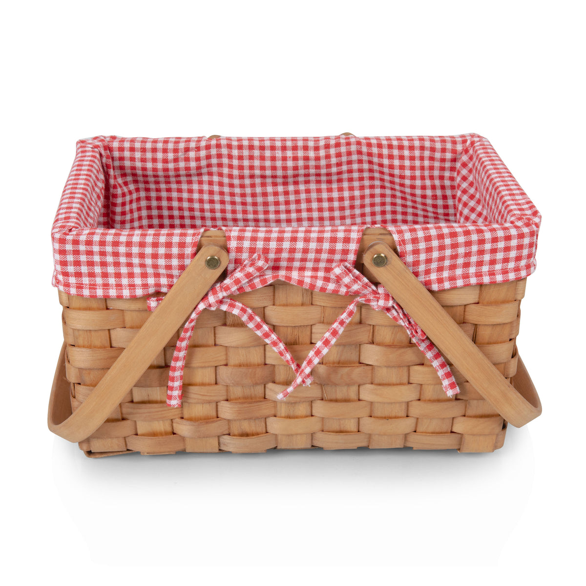 Farmhouse Handwoven Picnic Basket with Red Gingham Liner
