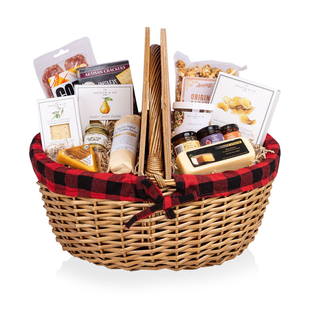 Country Wicker Picnic Basket for 2 with Gourmet Charcuterie Gift Pack