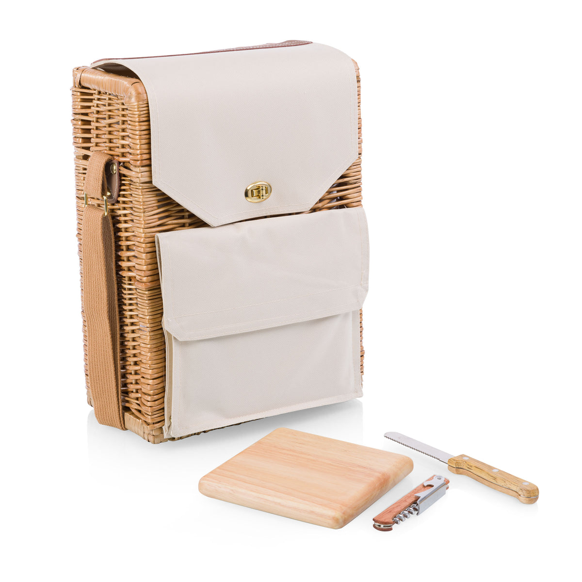 Handwoven Willow Wine & Cheese Picnic Basket with Shoulder Strap