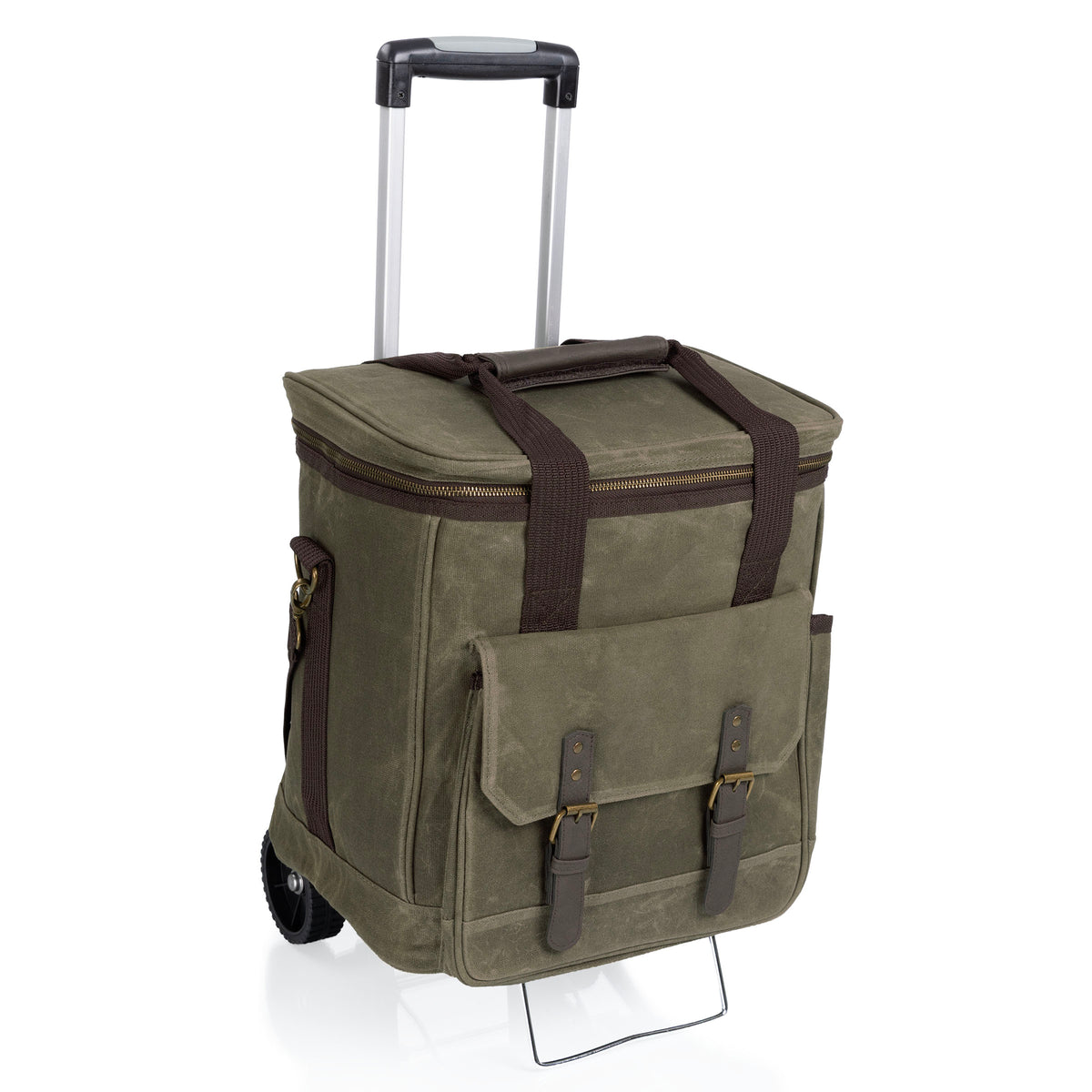 Waxed Canvas 6-Bottle Insulated Wine Tote with Removable Trolley & Shoulder Strap