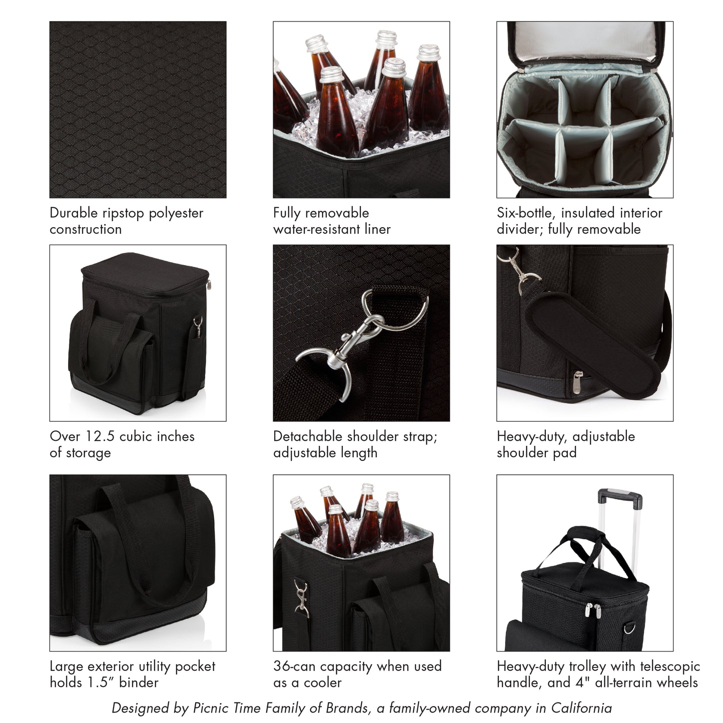 Cellar 6-Bottle Wine Carrier & Cooler Tote with Trolley