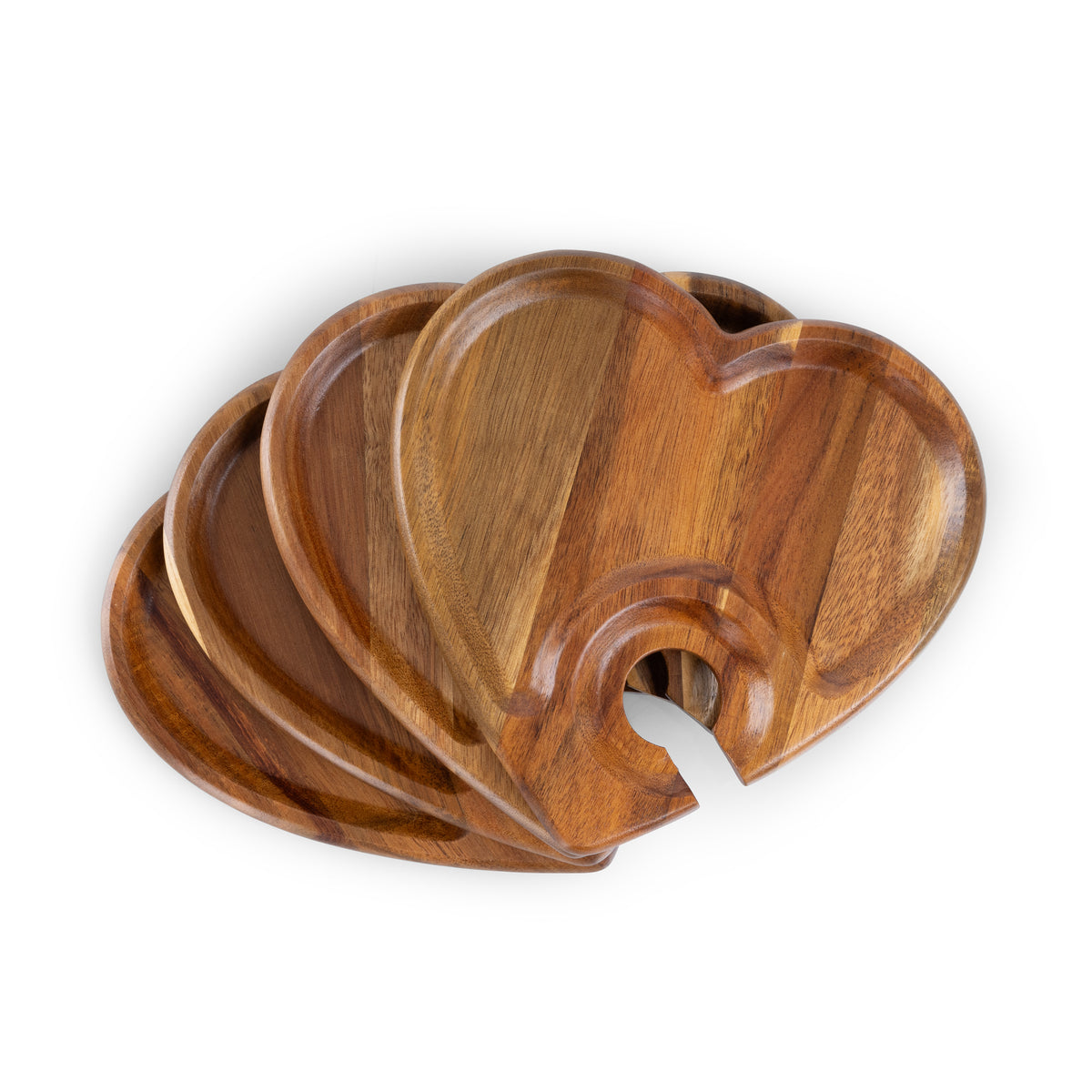 Heart-Shaped Acacia Wood Wine & Appetizer Plate Set of 4