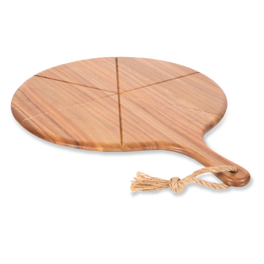 Napoletana Acacia Wood Pizza Peel Board with Cutting Grooves and Twine Rope Handle