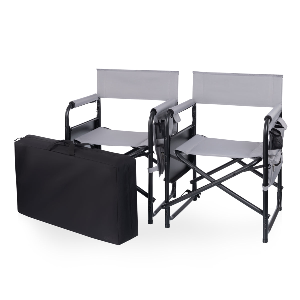 Sports Chair with Side Table, Armrest Caddy and Insulated Beverage Pockets - Gray with Black Accents (809-00-105-998-2)