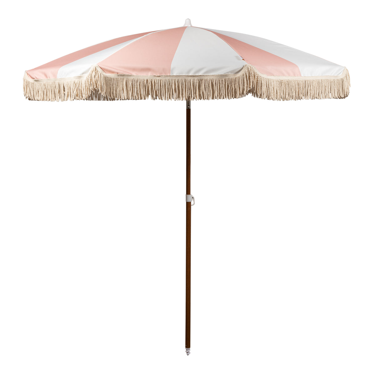 Summerland 6.5 ft. Portable Beach Umbrella with UV 50+ Protection and Canvas Fringe - Pink Salt Stripe