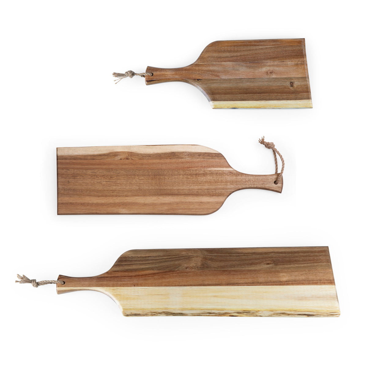 Set of 3 Live Edge Acacia Artisan Serving Planks, 18", 24" and 30"