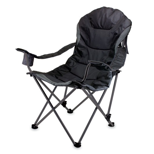 Reclining Camp Chair with 3 Positions, Padded Seat and Built-In Beverage Holder - Black
