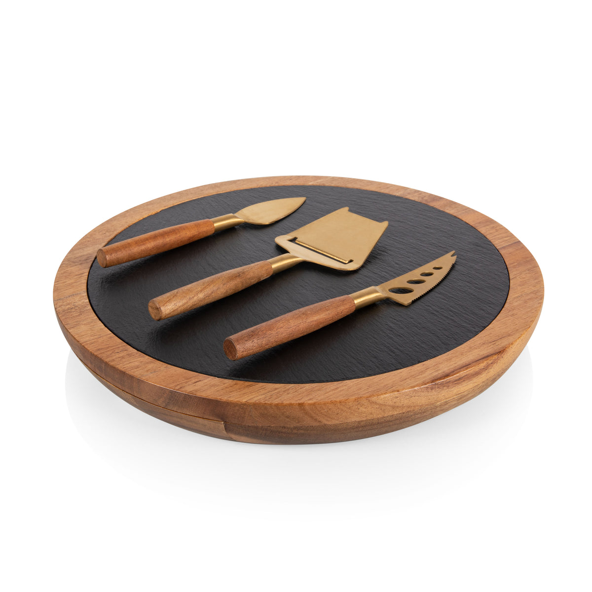 Insignia Acacia Wood and Slate Serving Board with Hidden Cheese Tool Compartment
